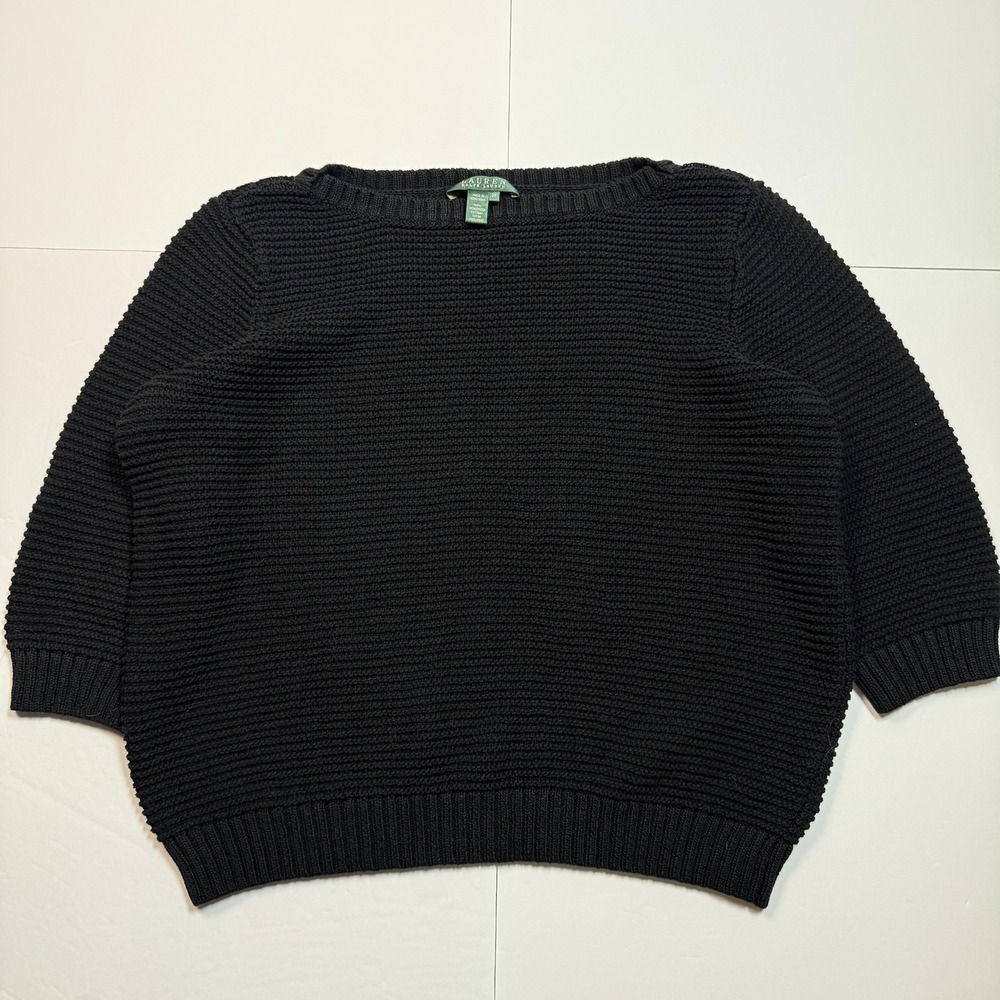 Lauren Ralph Lauren Sweater Womens 2X Black‎ Mercerized Cotton Knit Pullover